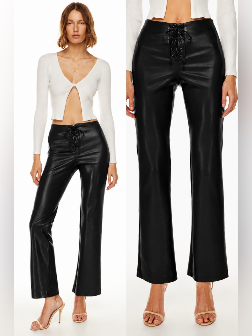 Aritzia Wilfred Black Lace-Up Faux Leather Pants